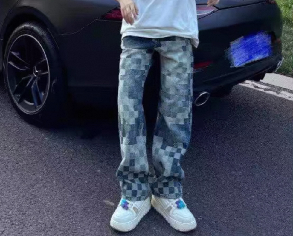 【Stk48】Check Straight Denim