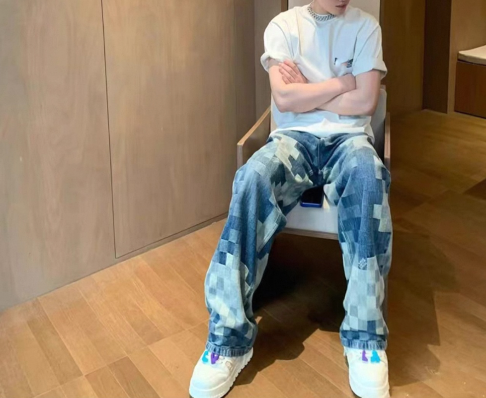 【Stk48】Check Straight Denim